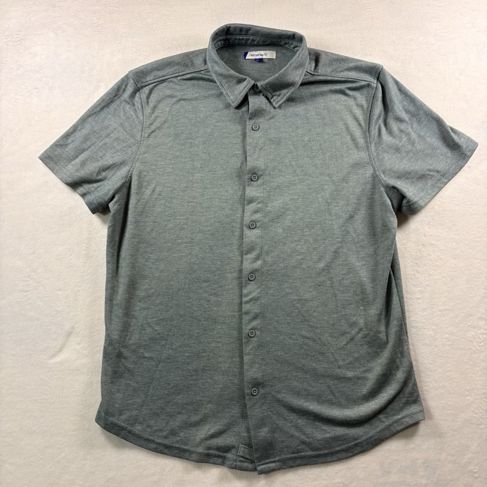 Artefact Shirt Mens Large Button Up Casual Front Pocket Green Short Sleeve